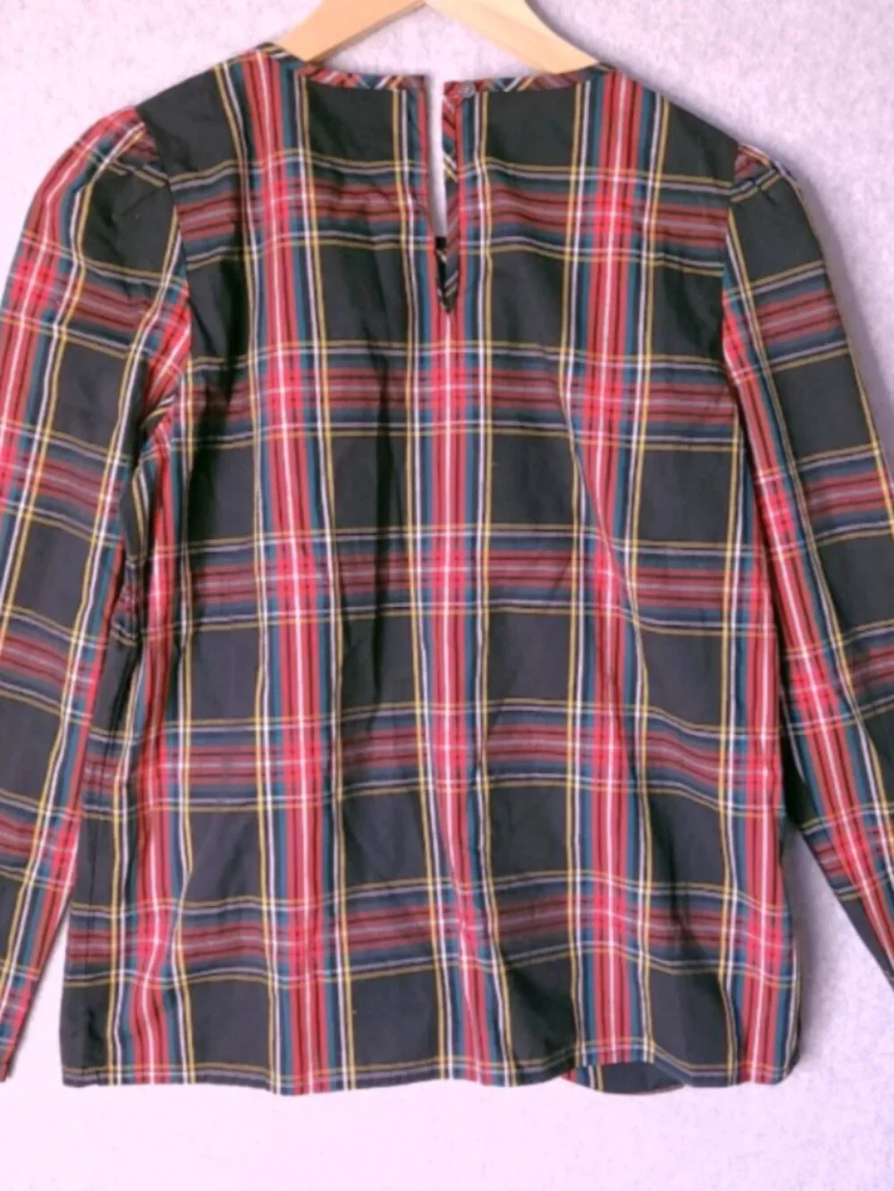 J Crew Stewart‎ Tartan Plaid Puff-Sleeve Top Women's Size XS Black Red AG864